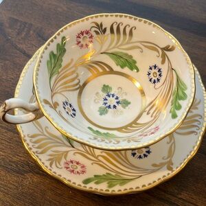 Royal Chelsea Floral & Gold English Bone China Tea Cup & Saucer #228A England